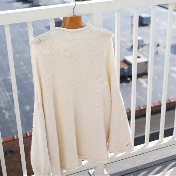 Free People Large White Chunky Nubby Sweater Mock-neck Terry-Cloth Dolman Sleeve - Picture 2 of 5